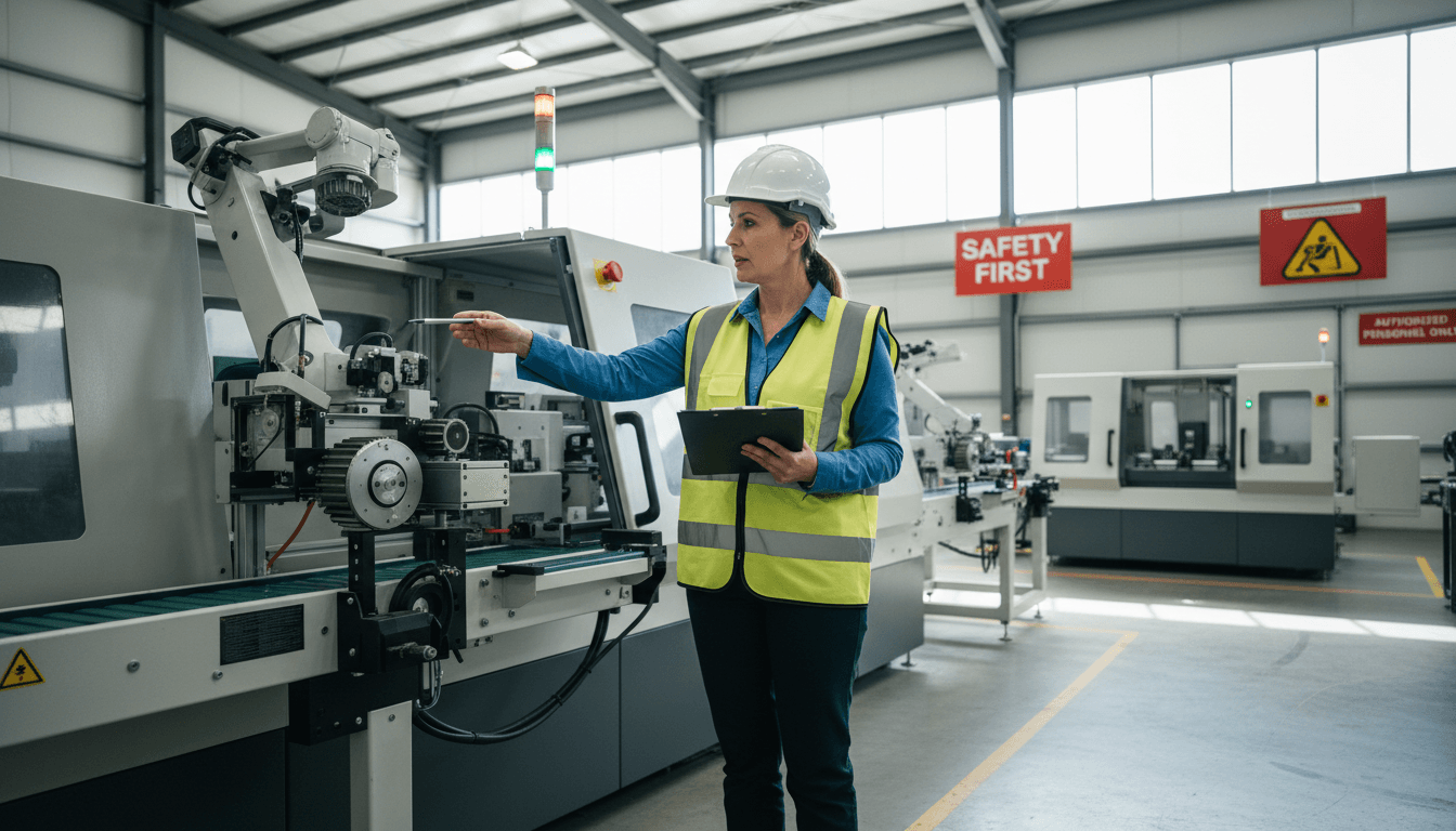 Safety consultant performing a workplace inspection at an industrial facility